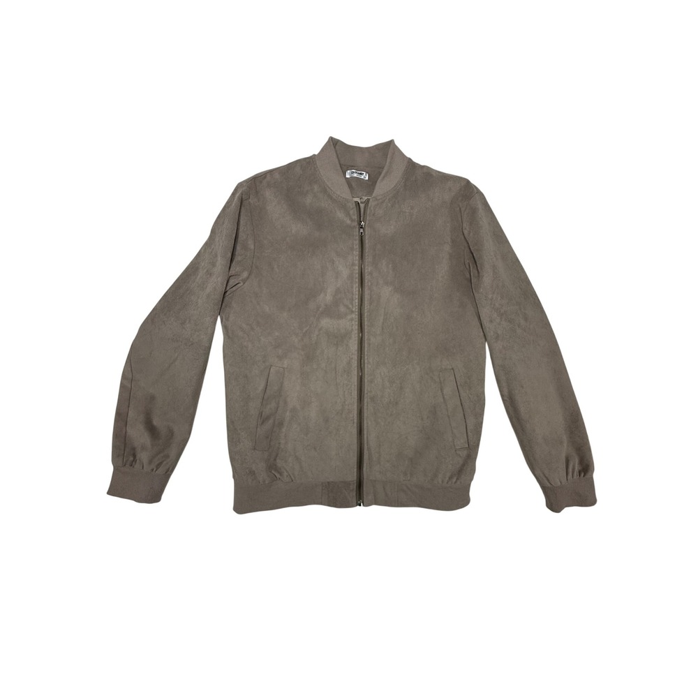Coofandy Mens Faux Suede Bomber Jacket Taupe Gray Full Zip Lightweight Size M